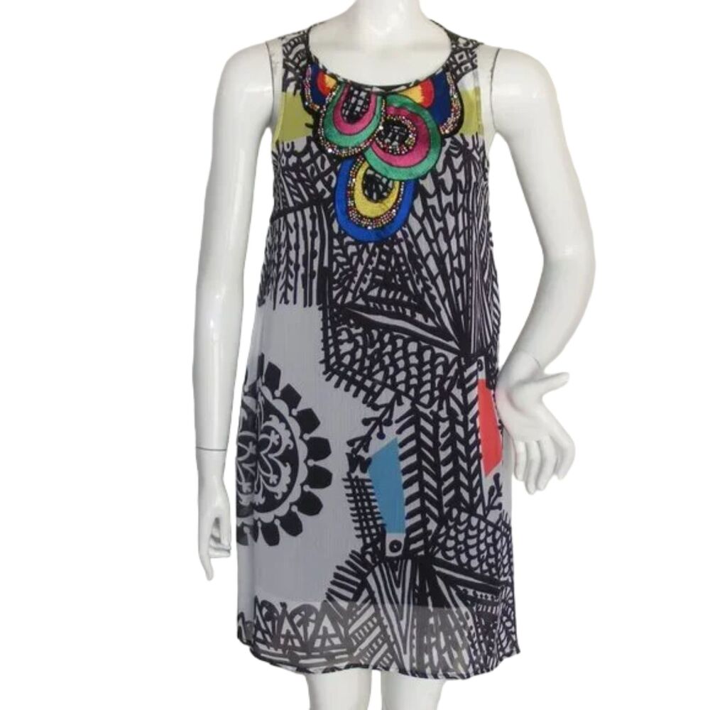 DESIGUAL by CHRISTIAN LECROIX Dress, 36/S, Embroidered Bib, Shift, sleeveless